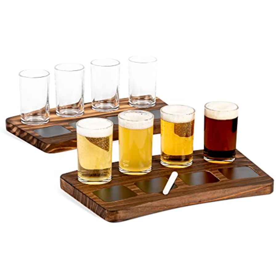 Wine Beer Tasting - Beer Flight Boards with Glasses Drink
