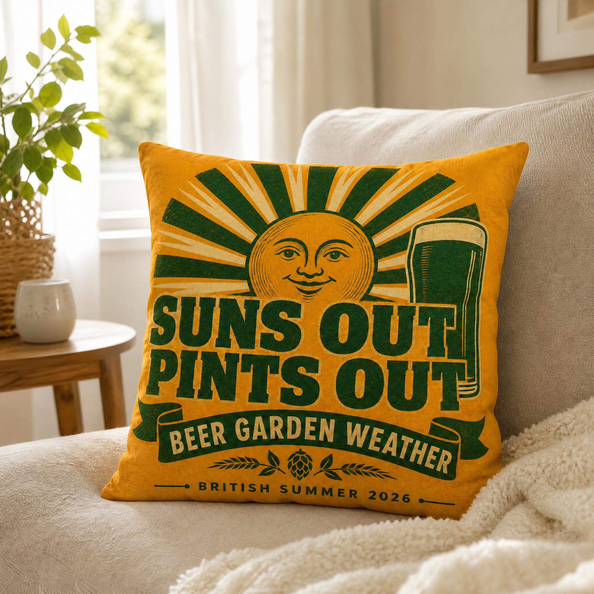 Beer & Wine Grab - Summer Beer Garden Sign Pillow Cover,