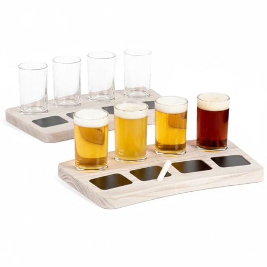 Wine Beer Tasting - Beer Flight Boards with Glasses Drink