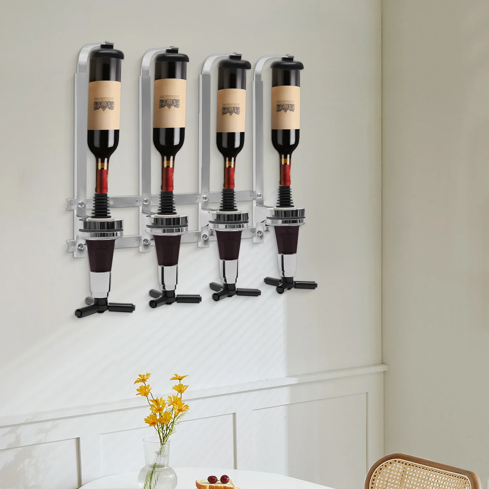 Wine Beer Whiskey - 4-Bottle Wall Mount Liquor Dispenser Rack,
