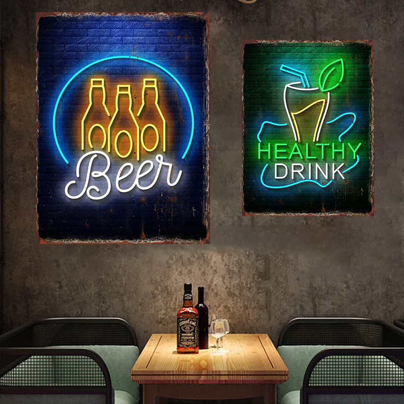 Neon Beer Metal Tin Label Food – обзор и цена Wine Beer Food