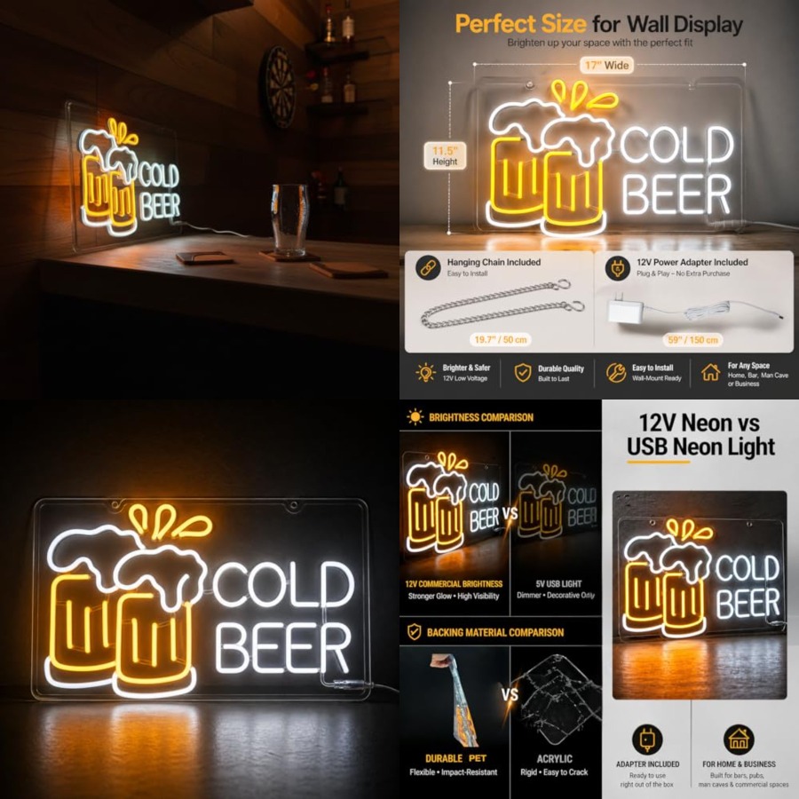 Cold Beer Neon Sign for Busine – обзор и цена Beer & Wine Grab